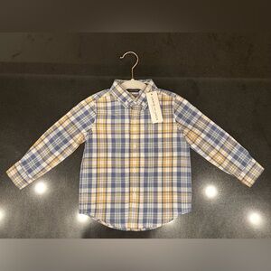 **NEW WITH TAGS** Janie and Jack Navy and Yellow Plaid Button Down Shirt